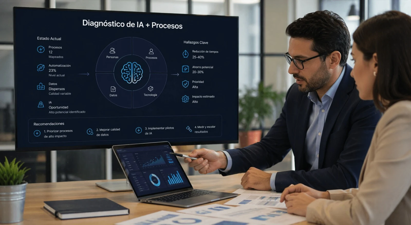 Consultora de Setalent realizando diagnóstico de IA con directivo de empresa